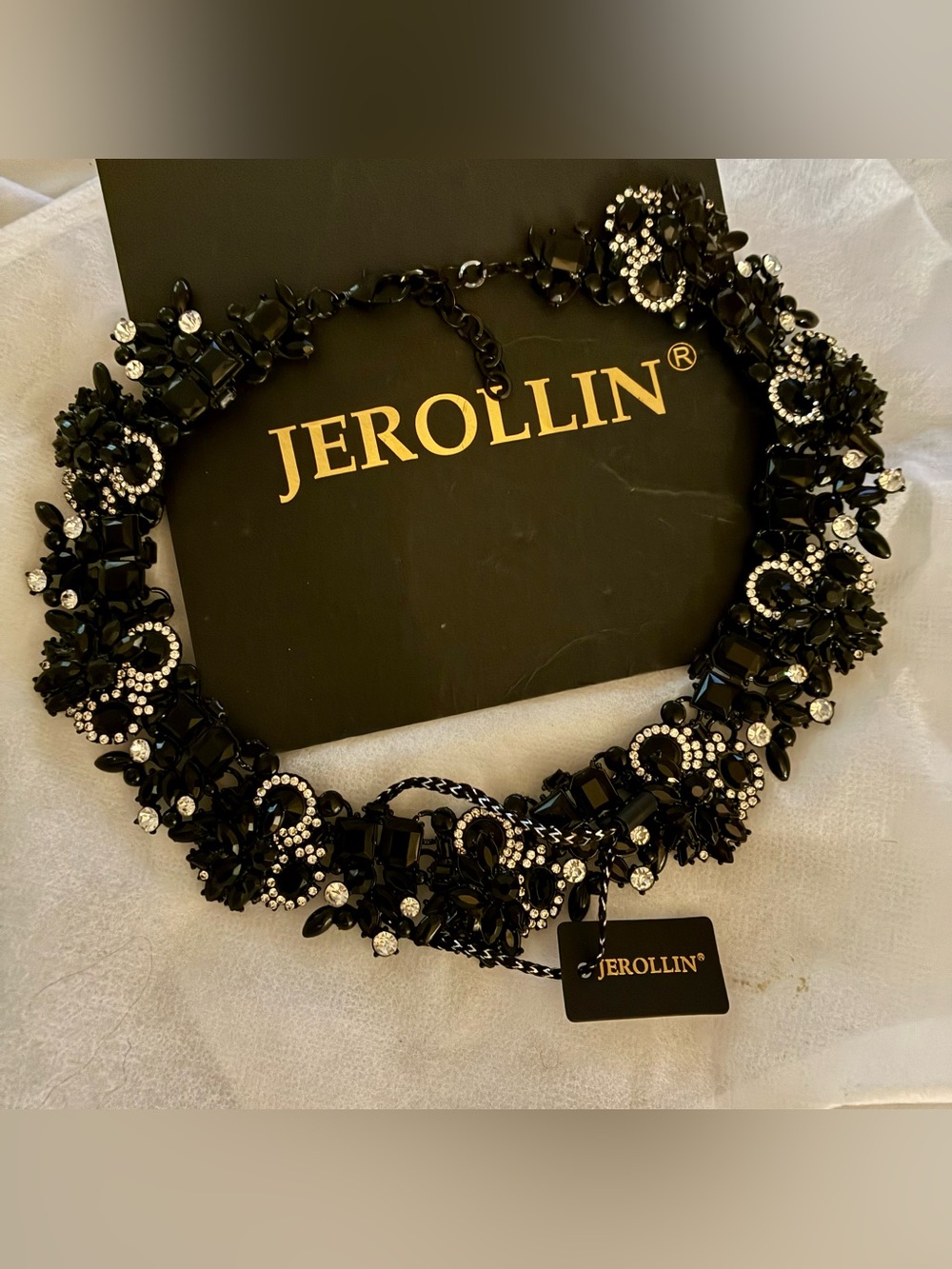 Black Crystal Statement Necklace by Jerollin